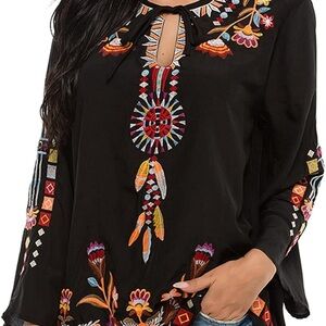 AK Women's Embroidered Tops Mexican Shirt